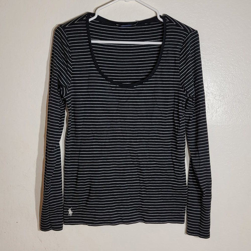 Polo Ralph Lauren Sport L Crew Neck Pima Cotton Jersey Striped Lng Sleeve Womens